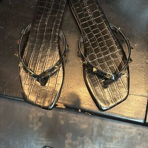 Wild Diva Black Croc-Embossed Sandals